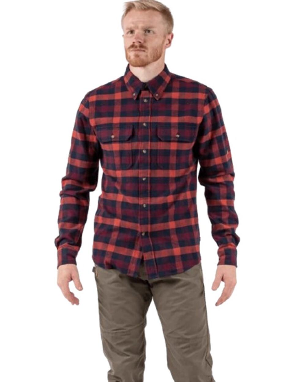 FJALLRAVEN Men's Skog Flannel Shirt Medium Slim Fit Navy Blue Red Plaid NWT